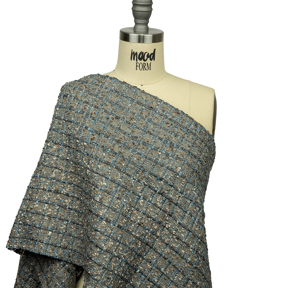 Viscose and Acrylic Chenille Tweed - Taupe and Blue Metallic - Newcastle Collection Detail Viscose and Acrylic Chenille Tweed - Taupe and Blue Metallic - Newcastle Collection Detail