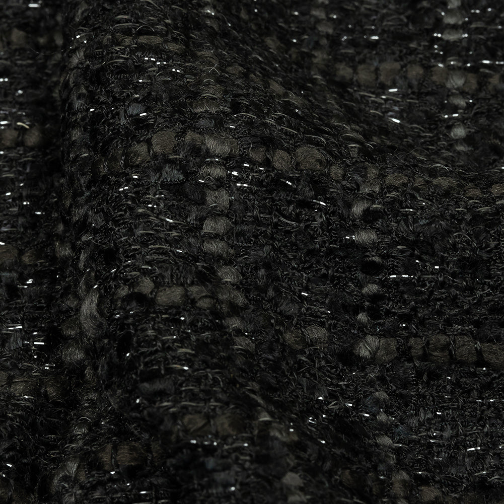 Newcastle Charcoal, Black Bean and Metallic Silver Viscose and Acrylic Chenille Tweed - Folded Newcastle Charcoal, Black Bean and Metallic Silver Viscose and Acrylic Chenille Tweed - Folded