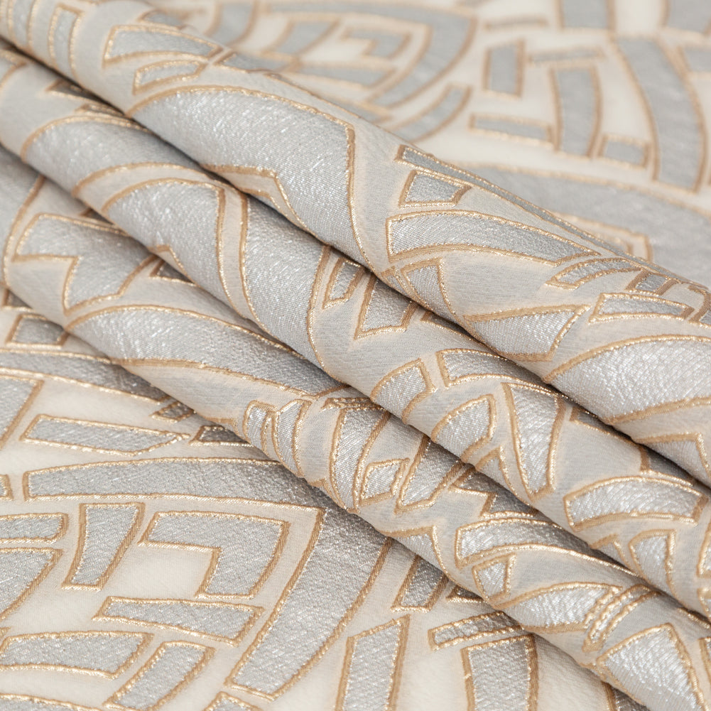 Metallic Gold, Silver and Ecru Geometric Luxury Brocade - Detail Metallic Gold, Silver and Ecru Geometric Luxury Brocade - Detail