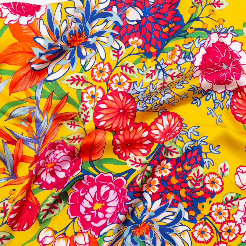 Mood Exclusive Italian Mimosa and Stone Blue Floral Digitally Printed Silk Charmeuse Mood Exclusive Italian Mimosa and Stone Blue Floral Digitally Printed Silk Charmeuse