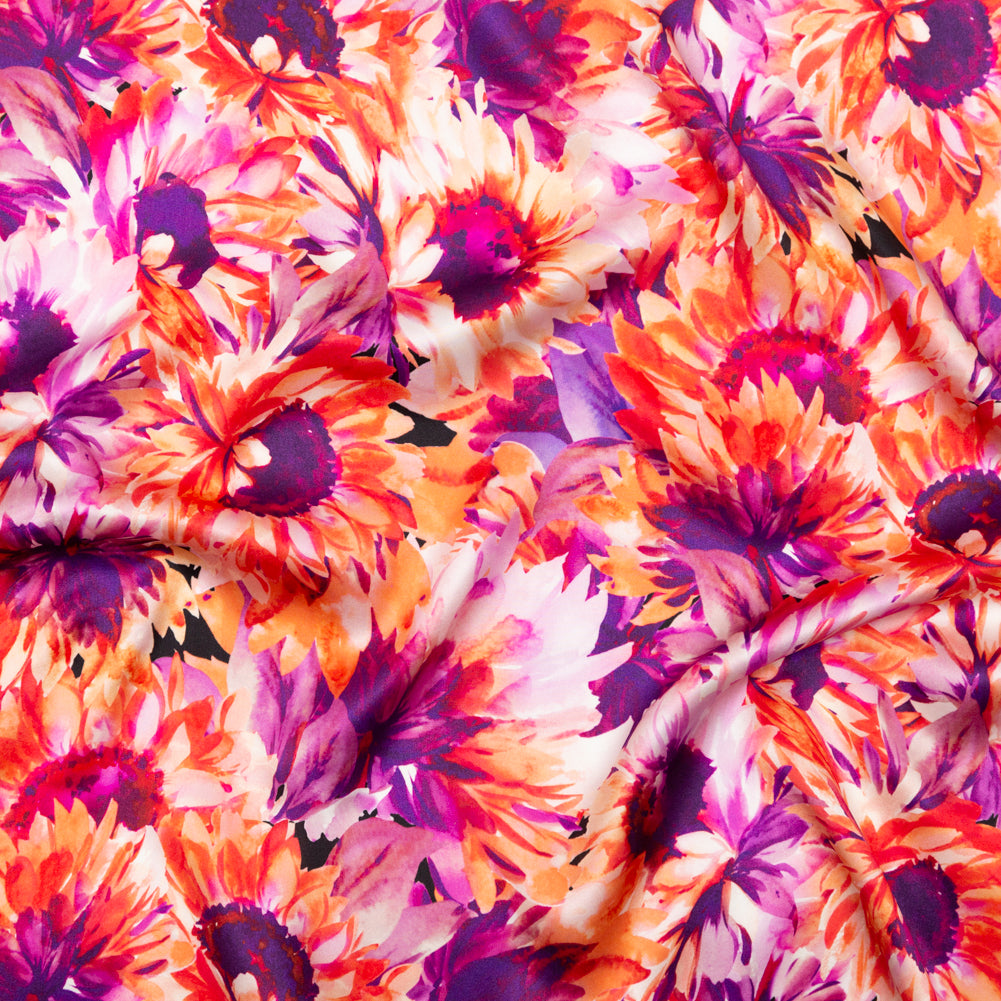 Mood Exclusive Italian Hot Coral and Purple Sunflowers Digitally Printed Silk Charmeuse Mood Exclusive Italian Hot Coral and Purple Sunflowers Digitally Printed Silk Charmeuse