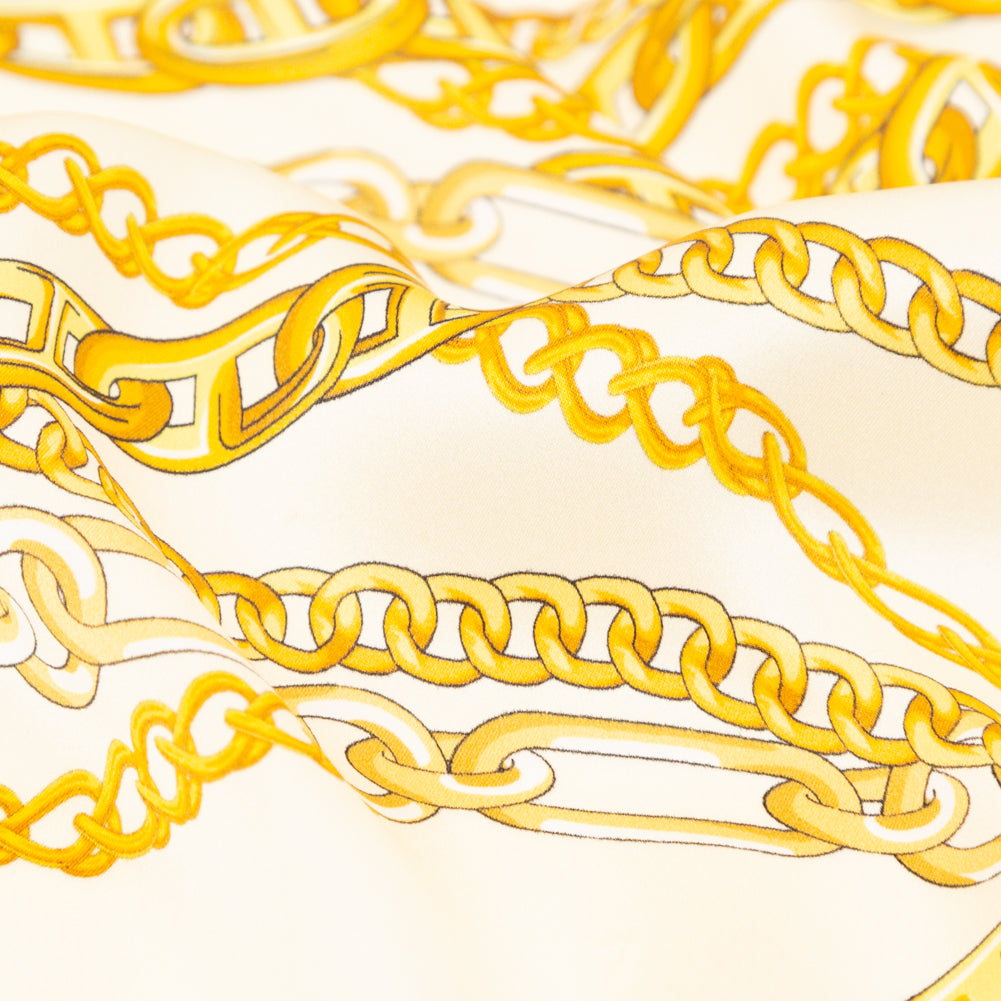 Italian Chino Green and Gold Chains Digitally Printed Silk Charmeuse - Full Italian Chino Green and Gold Chains Digitally Printed Silk Charmeuse - Full