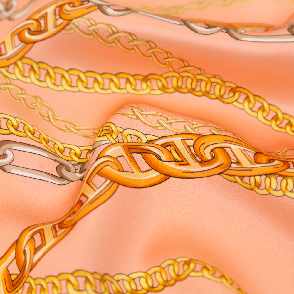 Italian Pink and Gold Chains Digitally Printed Silk Charmeuse - Detail Italian Pink and Gold Chains Digitally Printed Silk Charmeuse - Detail