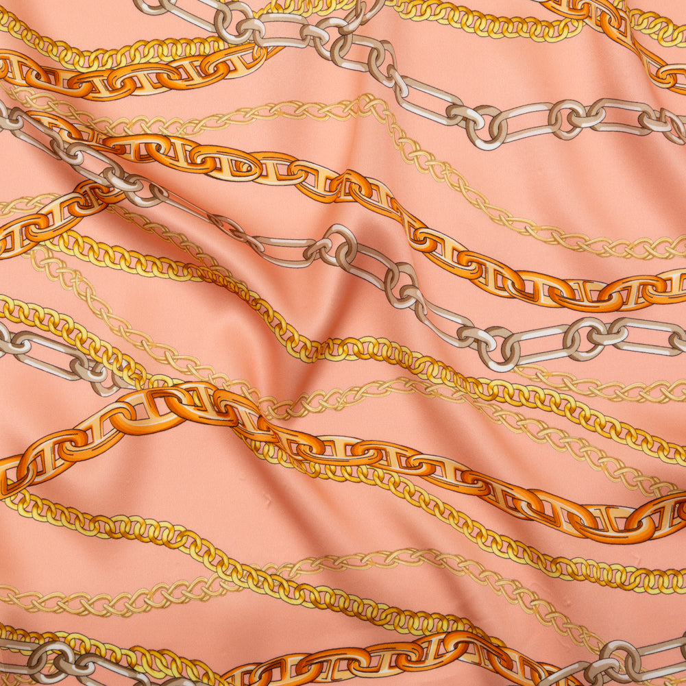 Italian Pink and Gold Chains Digitally Printed Silk Charmeuse Italian Pink and Gold Chains Digitally Printed Silk Charmeuse