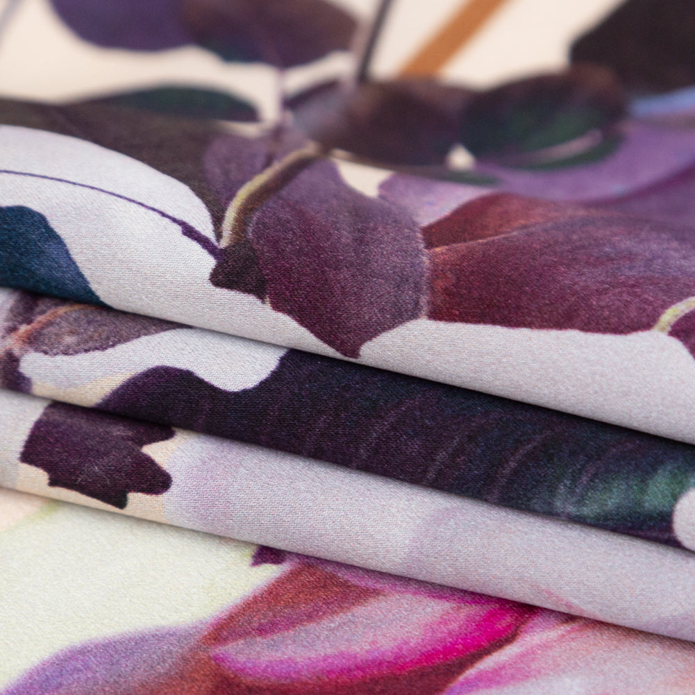 Mood Exclusive Italian Brown, Evening Rose and Mint Floral Border Digitally Printed Silk Charmeuse - Folded Mood Exclusive Italian Brown, Evening Rose and Mint Floral Border Digitally Printed Silk Charmeuse - Folded