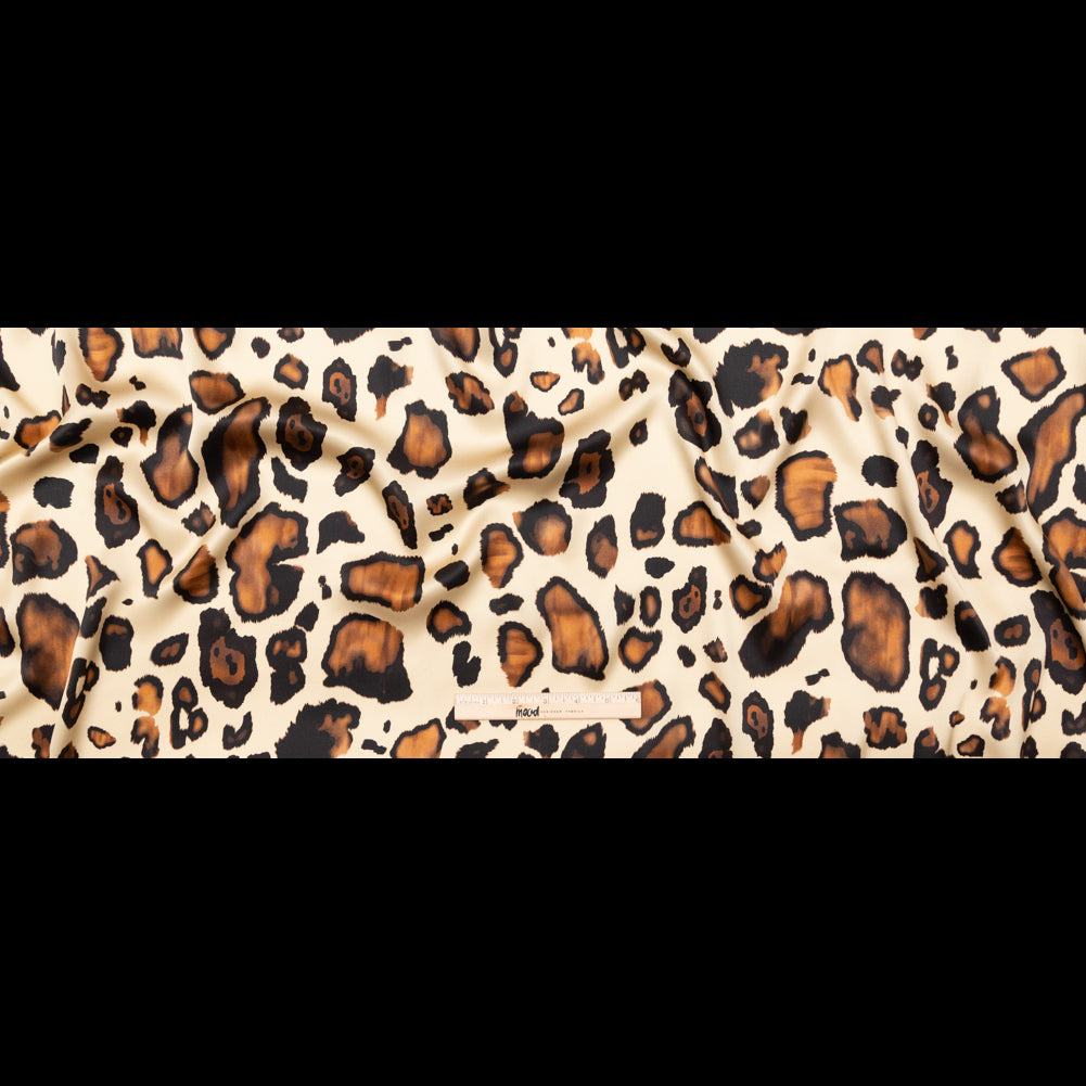 Italian Natural and Brown Abstract Digitally Printed Silk Charmeuse - Folded Italian Natural and Brown Abstract Digitally Printed Silk Charmeuse - Folded