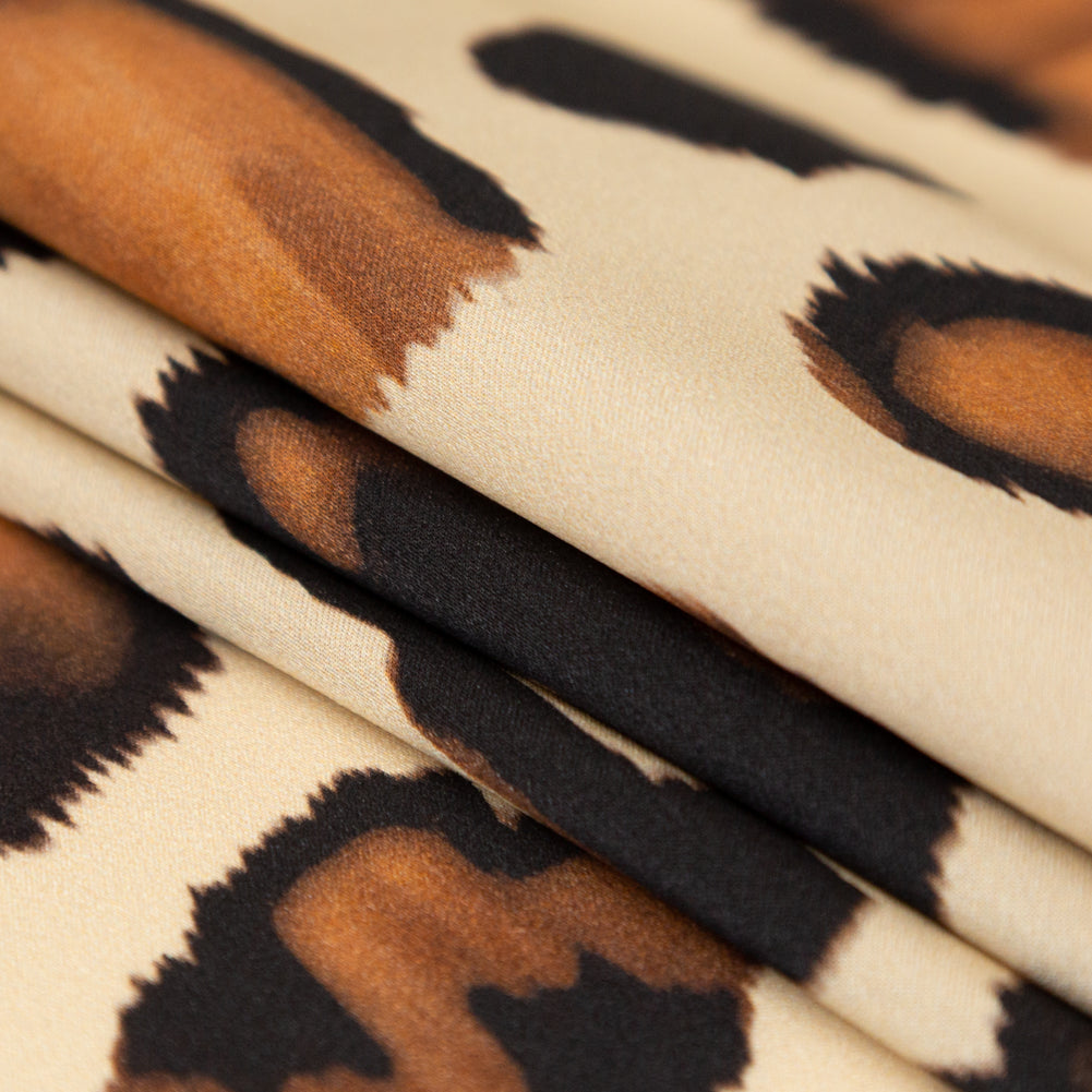 Italian Natural and Brown Abstract Digitally Printed Silk Charmeuse - Detail Italian Natural and Brown Abstract Digitally Printed Silk Charmeuse - Detail