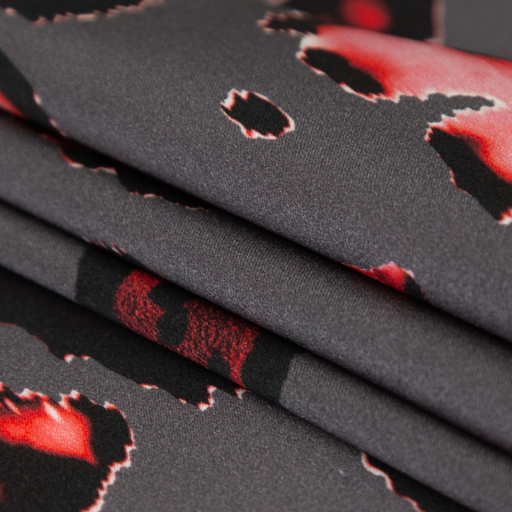 Mood Exclusive Italian Gray and Red Abstract Digitally Printed Silk Charmeuse Detail Mood Exclusive Italian Gray and Red Abstract Digitally Printed Silk Charmeuse Detail