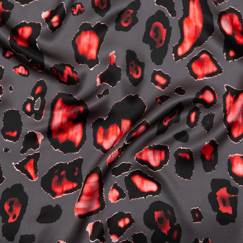 Mood Exclusive Italian Gray and Red Abstract Digitally Printed Silk Charmeuse Mood Exclusive Italian Gray and Red Abstract Digitally Printed Silk Charmeuse