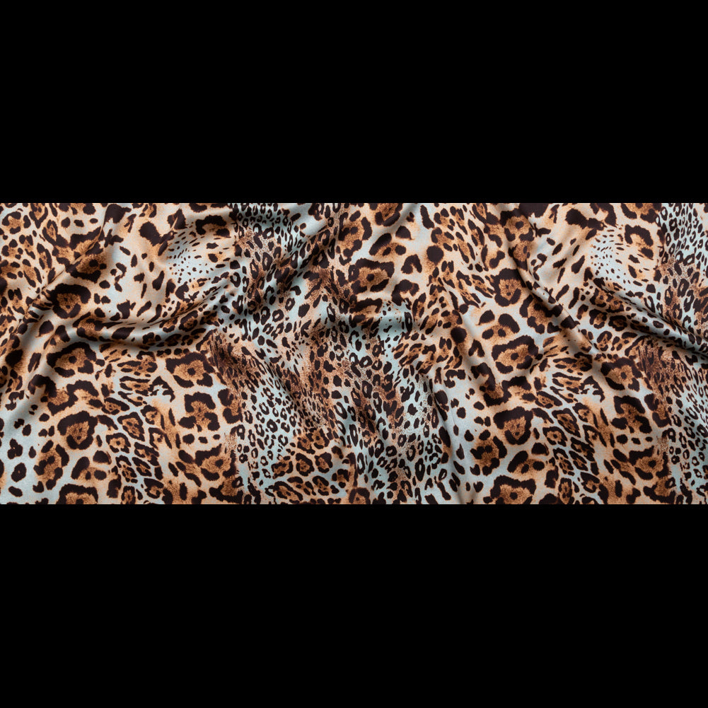 Italian Aqua and Brown Jaguar Digitally Printed Silk Charmeuse - Folded Italian Aqua and Brown Jaguar Digitally Printed Silk Charmeuse - Folded