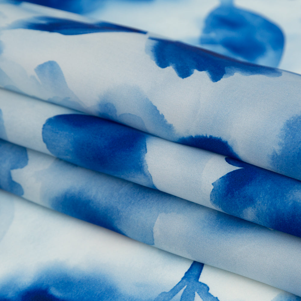 Mood Exclusive Italian Classic and Pearl Blue Abstract Floral Silk Organza Folded Mood Exclusive Italian Classic and Pearl Blue Abstract Floral Silk Organza Folded