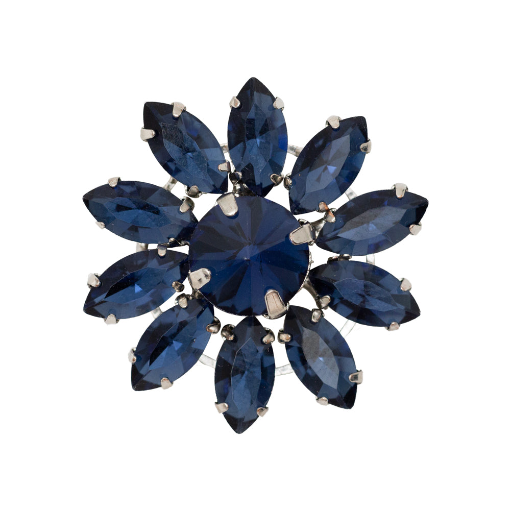 Italian Navy Rhinestone Flower Button - 42L/27mm Italian Navy Rhinestone Flower Button - 42L/27mm