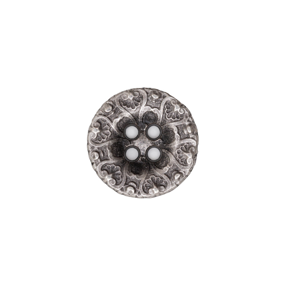 Italian Antique Silver Ornate Metal Zamac Button - 24L/15MM Italian Antique Silver Ornate Metal Zamac Button - 24L/15MM