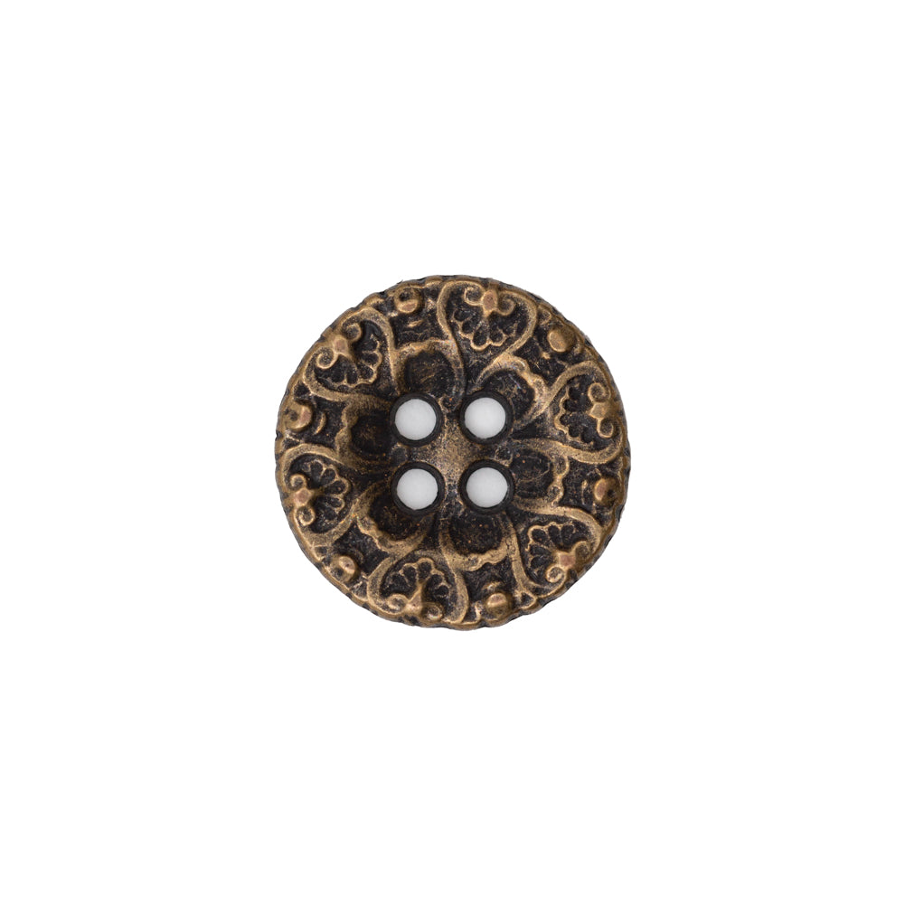 Italian Antique Gold Ornate Metal Zamac Button - 24L/15MM Italian Antique Gold Ornate Metal Zamac Button - 24L/15MM
