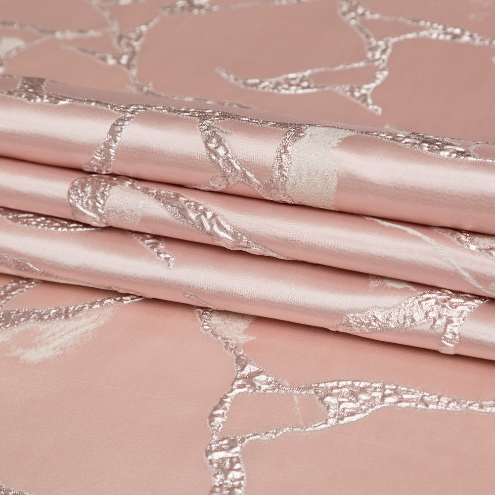 Metallic Dynasty Pink, Misty Rose and Shell Satin-Faced Abstract Luxury Brocade - Folded Metallic Dynasty Pink, Misty Rose and Shell Satin-Faced Abstract Luxury Brocade - Folded