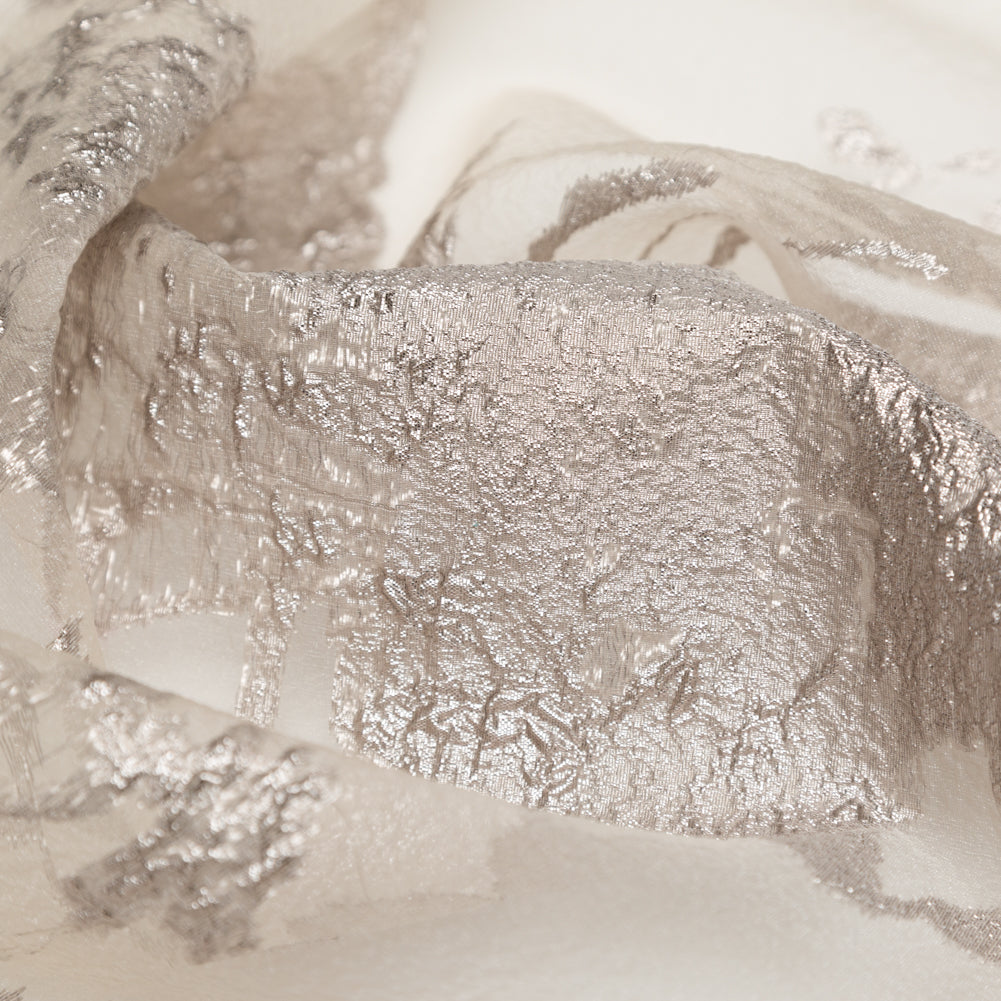 Metallic Tuffet and Pure Cashmere Abstract Luxury Organza Brocade - Detail Metallic Tuffet and Pure Cashmere Abstract Luxury Organza Brocade - Detail