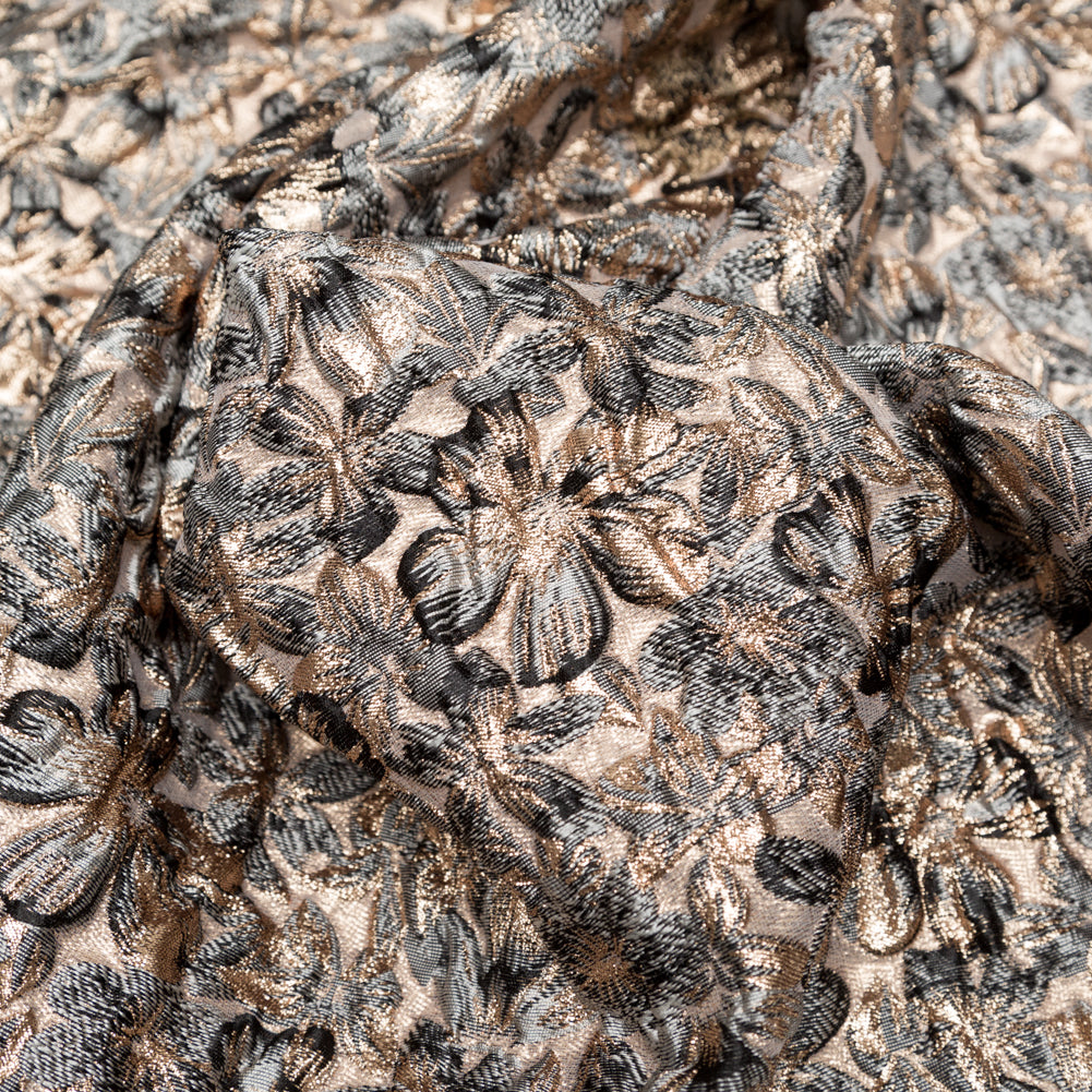 Metallic Antique Bronze, Portabella, Flint Gray and Black Floral Luxury Brocade - Detail Metallic Antique Bronze, Portabella, Flint Gray and Black Floral Luxury Brocade - Detail