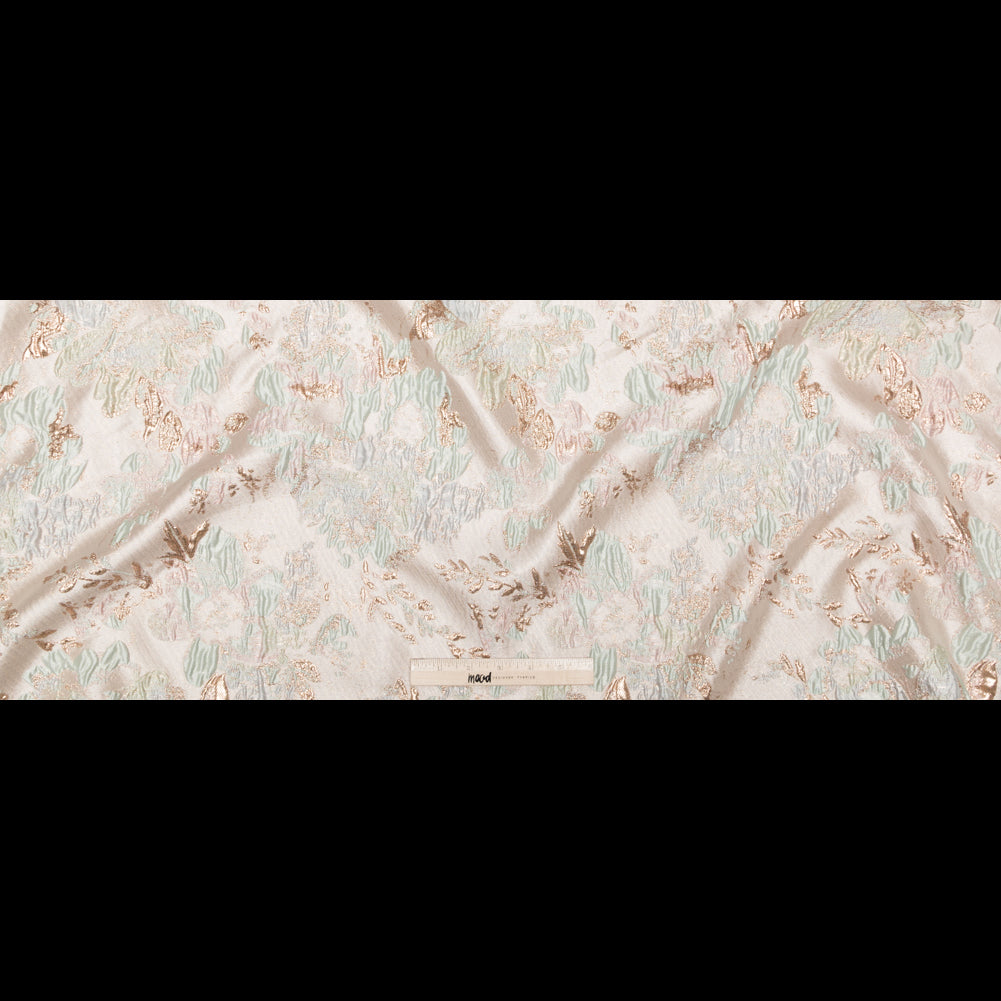 Metallic Bright Gold, Milky Green and Icelandic Blue Floral Luxury Brocade - Full Metallic Bright Gold, Milky Green and Icelandic Blue Floral Luxury Brocade - Full