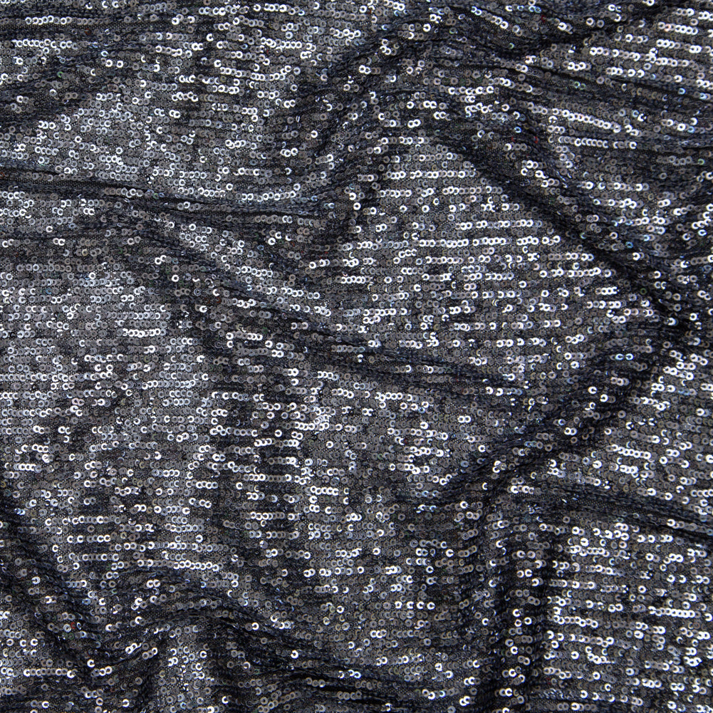 Silver Striped Baby Sequins on Black Stretch Mesh Silver Striped Baby Sequins on Black Stretch Mesh