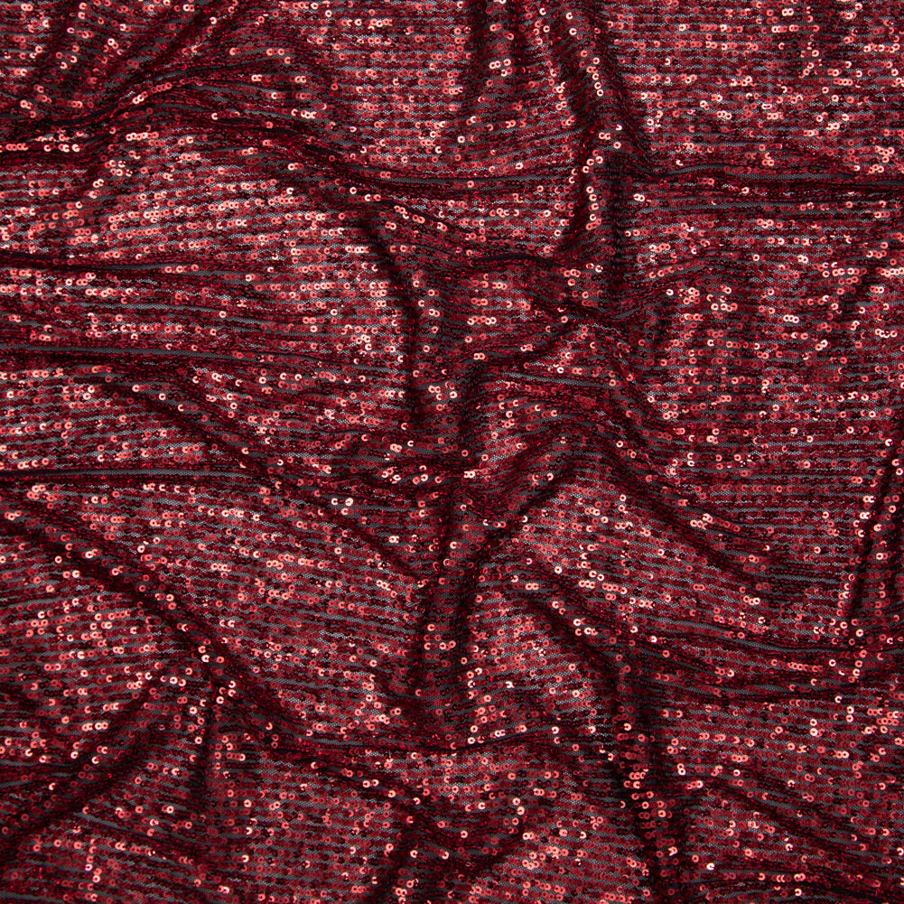 Red Striped Baby Sequins on Black Stretch Mesh Red Striped Baby Sequins on Black Stretch Mesh