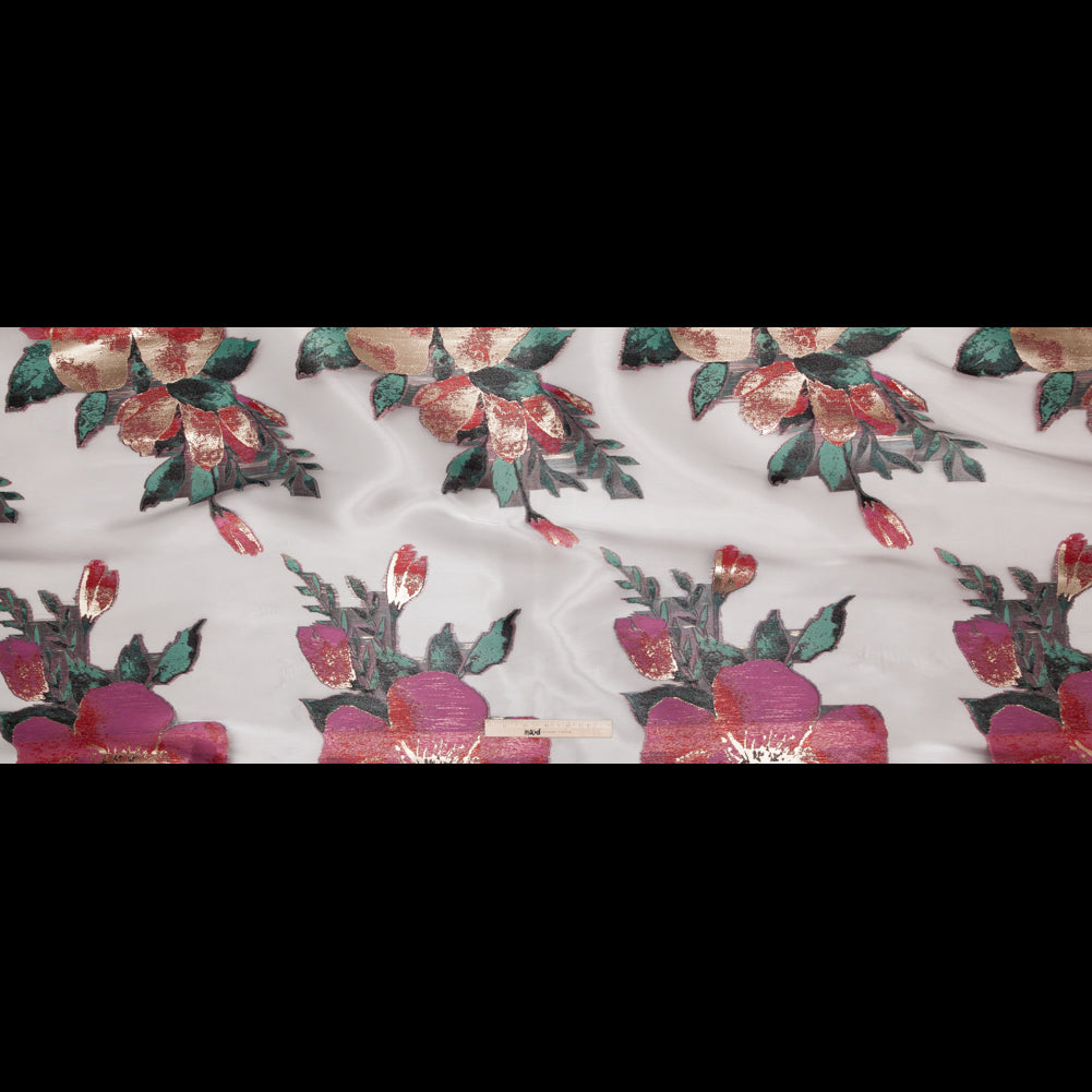 Metallic Gold, Red and Volcanic Glass Floral Luxury Organza Jacquard Full Metallic Gold, Red and Volcanic Glass Floral Luxury Organza Jacquard Full