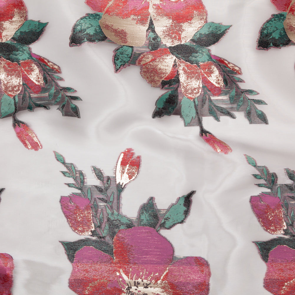 Metallic Gold, Red and Volcanic Glass Floral Luxury Organza Jacquard Metallic Gold, Red and Volcanic Glass Floral Luxury Organza Jacquard