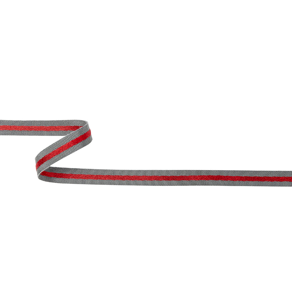 Italian Gray and Red Striped Cotton Blend Grosgrain Ribbon - 0.4375" Italian Gray and Red Striped Cotton Blend Grosgrain Ribbon - 0.4375"