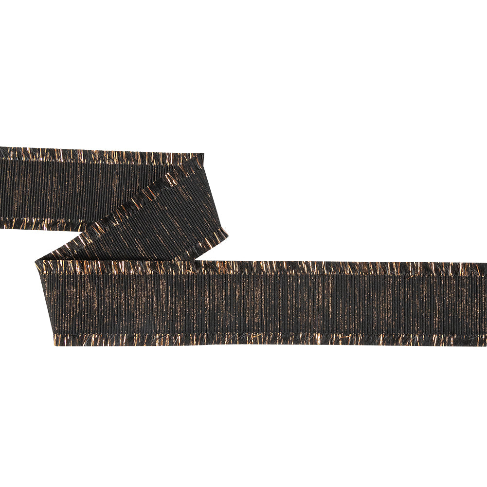 Italian Black and Copper Metallic Grosgrain Ribbon with Fringe - 1.4375" Italian Black and Copper Metallic Grosgrain Ribbon with Fringe - 1.4375"