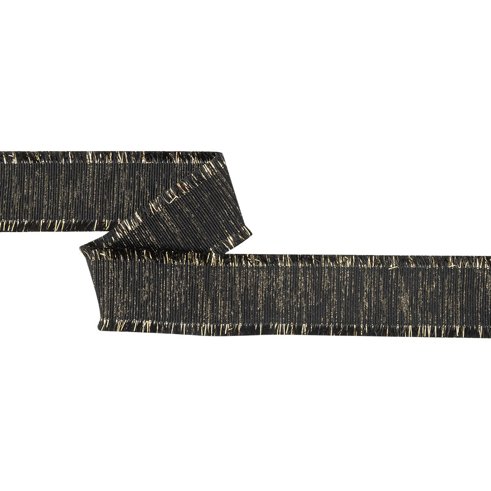 Italian Black and Gold Metallic Grosgrain Ribbon with Fringe - 1.4375" Italian Black and Gold Metallic Grosgrain Ribbon with Fringe - 1.4375"