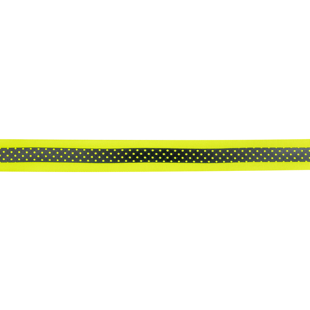 Italian Neon Yellow and Black Polka Dot Striped Petersham Grosgrain Ribbon - 1" Italian Neon Yellow and Black Polka Dot Striped Petersham Grosgrain Ribbon - 1"