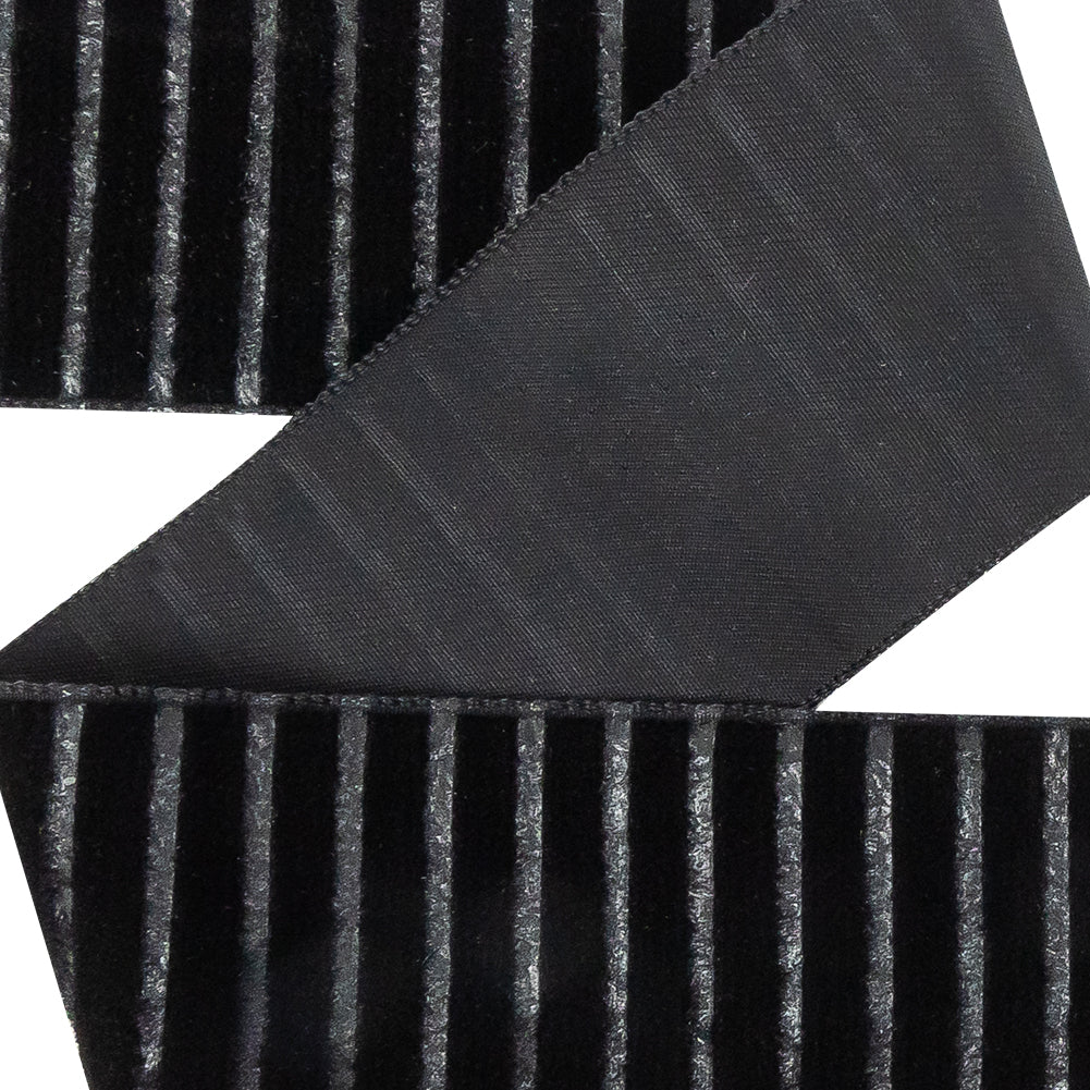 Italian Black Vertical Stripes Velvet Burnout Trim - 1.4375 - Detail Italian Black Vertical Stripes Velvet Burnout Trim - 1.4375 - Detail