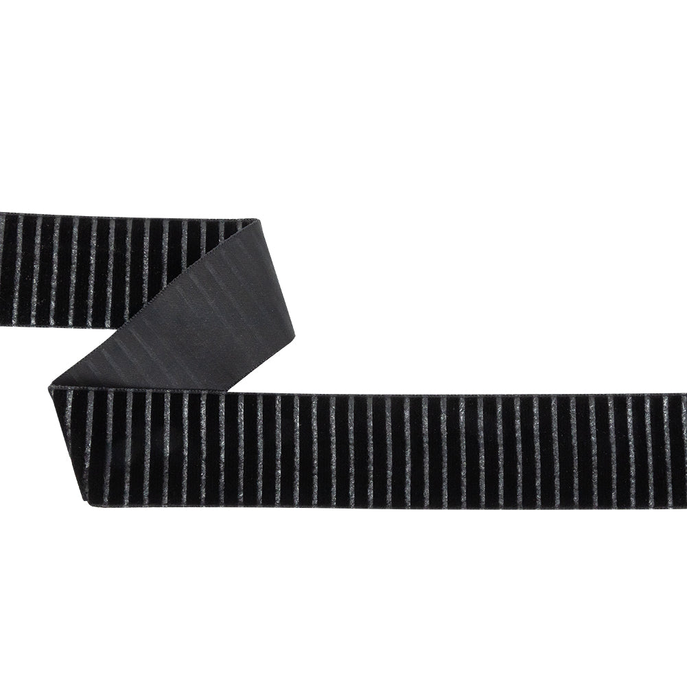 Italian Black Vertical Stripes Velvet Burnout Trim - 1.4375 Italian Black Vertical Stripes Velvet Burnout Trim - 1.4375