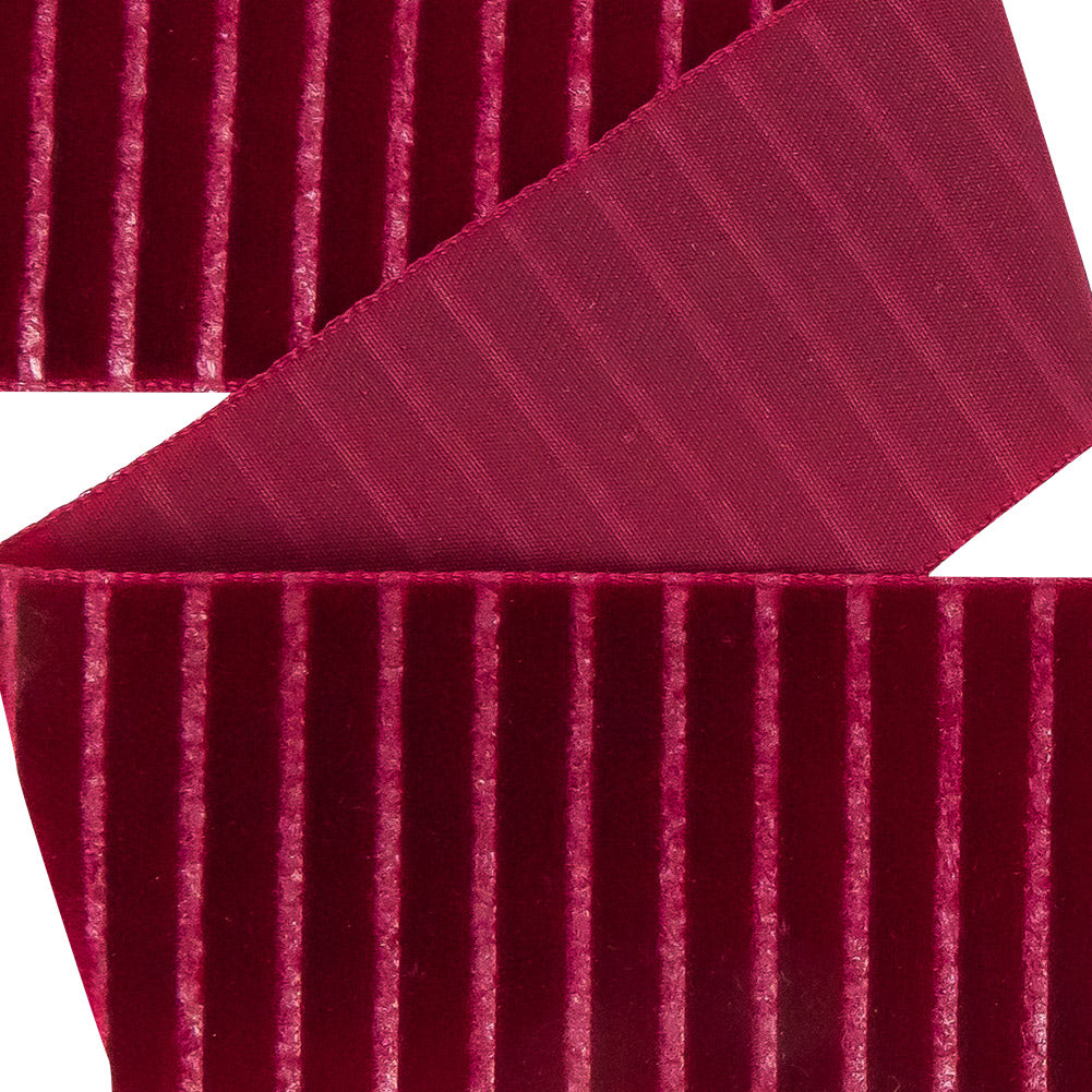 Italian Red Vertical Stripes Velvet Burnout Trim - 1.4375 - Detail Italian Red Vertical Stripes Velvet Burnout Trim - 1.4375 - Detail