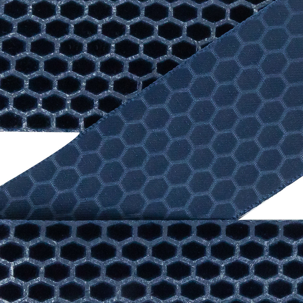 Italian Navy Honeycomb Velvet Burnout Trim - 1.4375 - Detail Italian Navy Honeycomb Velvet Burnout Trim - 1.4375 - Detail