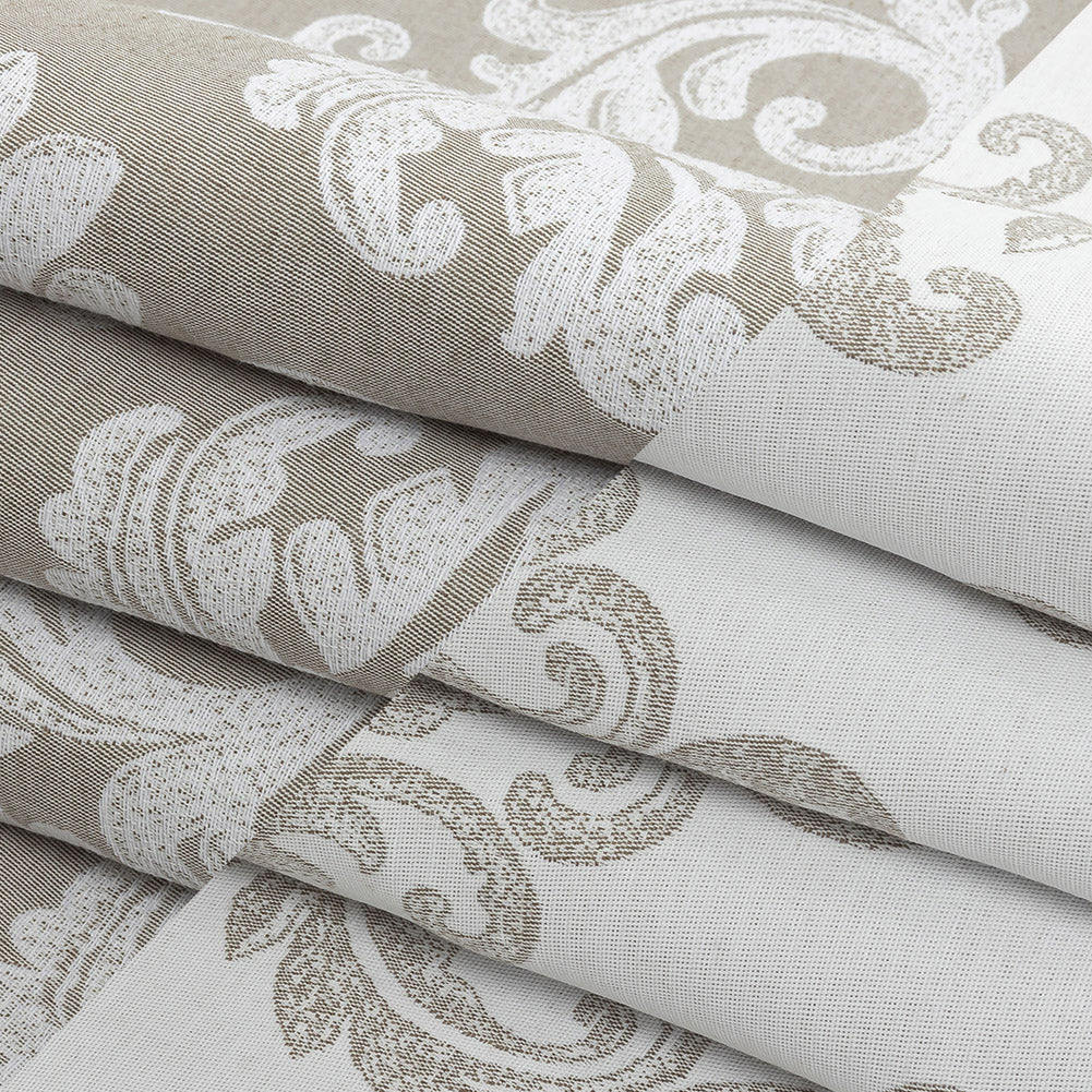 Beige and White Damask Double Wide Drapery Jacquard - Folded Beige and White Damask Double Wide Drapery Jacquard - Folded