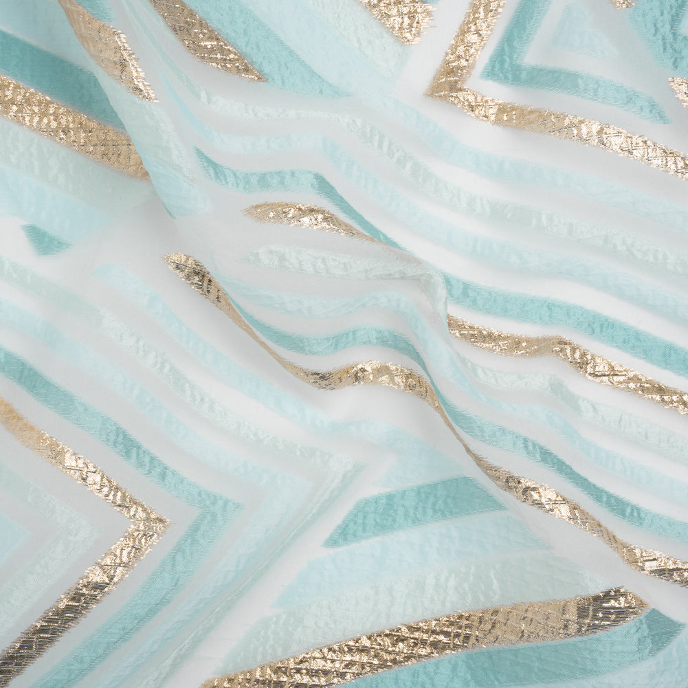 Metallic Gold, Aqua and Teal Chevrons and Arrows Luxury Burnout Brocade Metallic Gold, Aqua and Teal Chevrons and Arrows Luxury Burnout Brocade