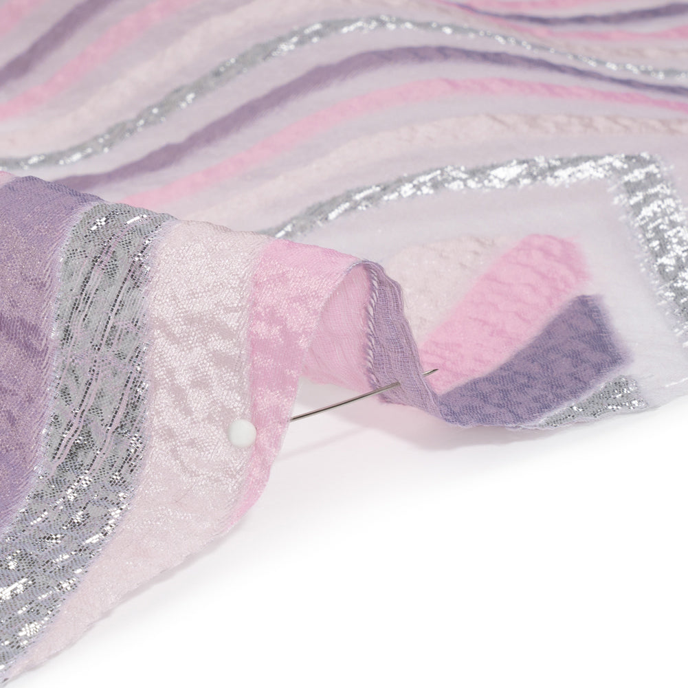Metallic Silver, Pink and Mauve Chevrons and Arrows Luxury Burnout Brocade - Folded Metallic Silver, Pink and Mauve Chevrons and Arrows Luxury Burnout Brocade - Folded