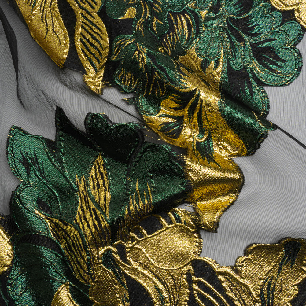 Metallic Forest, Gold and Black Fantastic Flowers Luxury Burnout Brocade Metallic Forest, Gold and Black Fantastic Flowers Luxury Burnout Brocade