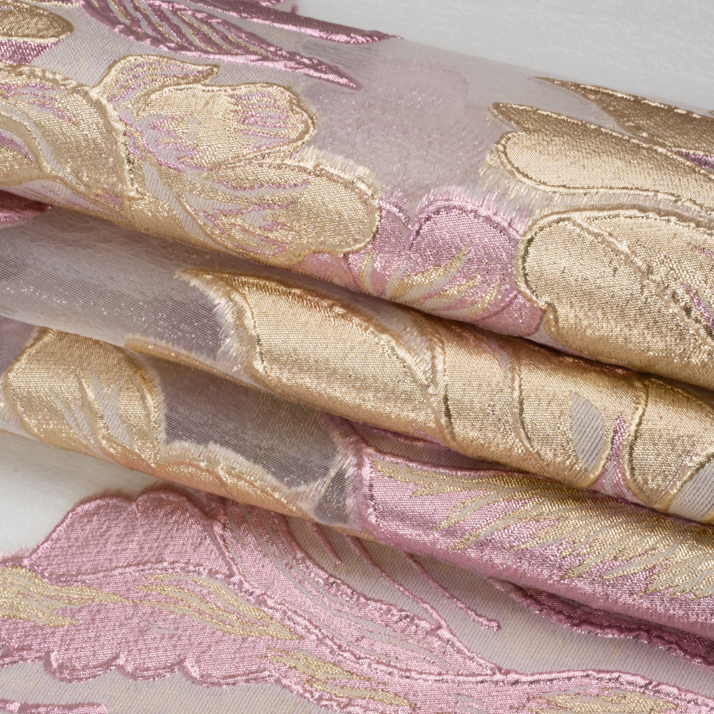 Metallic Pink, Gold and White Fantastic Flowers Luxury Burnout Brocade - Full Metallic Pink, Gold and White Fantastic Flowers Luxury Burnout Brocade - Full