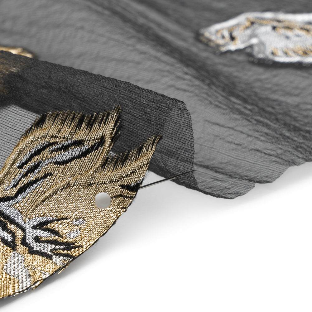 Metallic Gold, Silver and Black Floral Luxury Burnout Brocade Panel - Folded Metallic Gold, Silver and Black Floral Luxury Burnout Brocade Panel - Folded