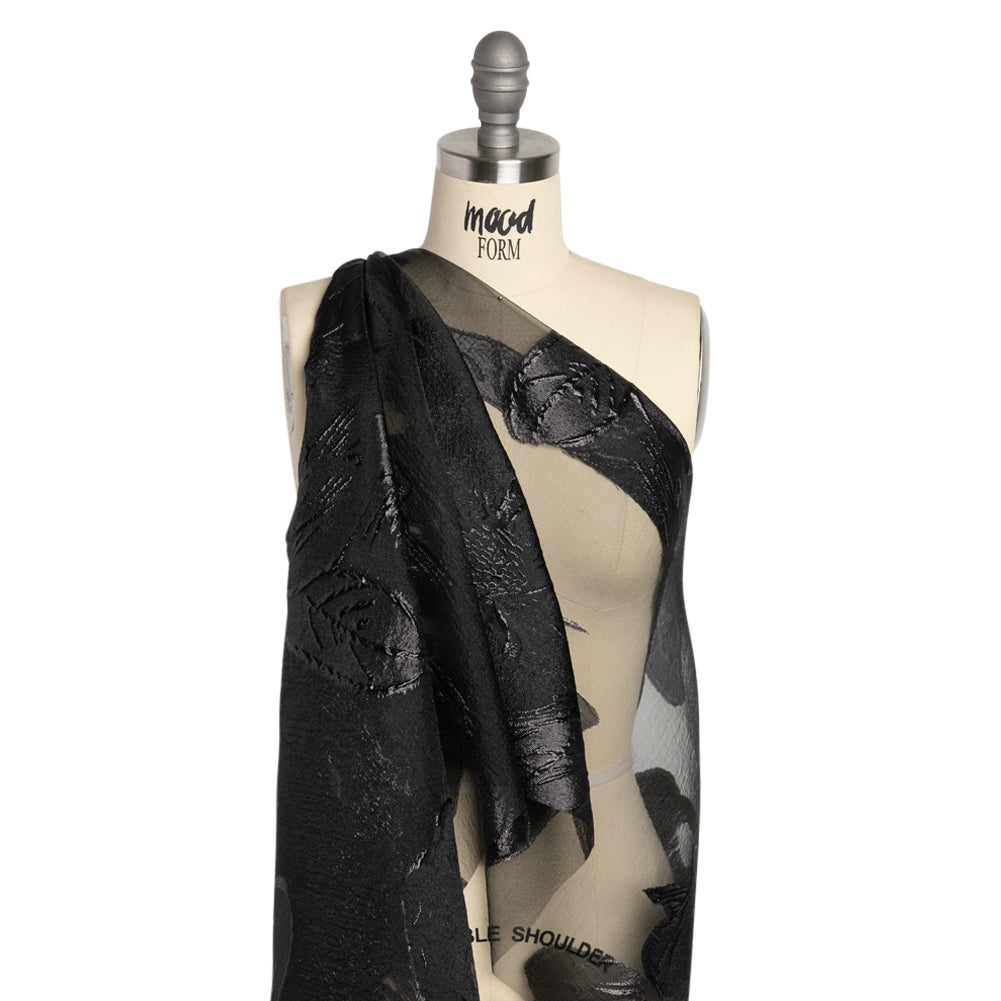 Metallic Black Big Florals Luxury Burnout Brocade Detail Metallic Black Big Florals Luxury Burnout Brocade Detail