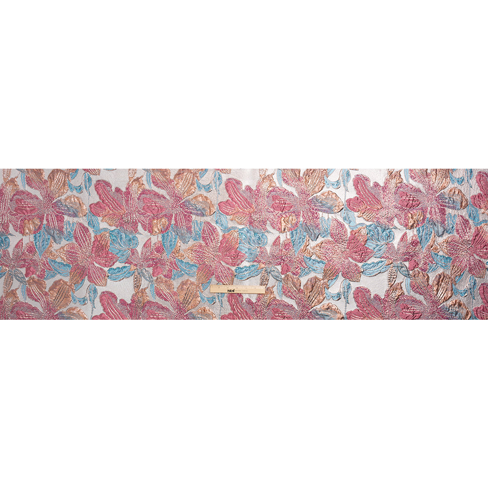 Metallic Hot Pink, Blue and Peach Blooms Luxury Brocade Drape Metallic Hot Pink, Blue and Peach Blooms Luxury Brocade Drape