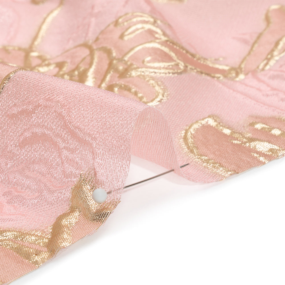 Metallic Gold and Pink Floating Flowers Luxury Burnout Brocade Folded Metallic Gold and Pink Floating Flowers Luxury Burnout Brocade Folded