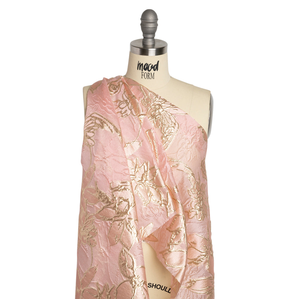 Metallic Gold and Pink Floating Flowers Luxury Burnout Brocade Detail Metallic Gold and Pink Floating Flowers Luxury Burnout Brocade Detail