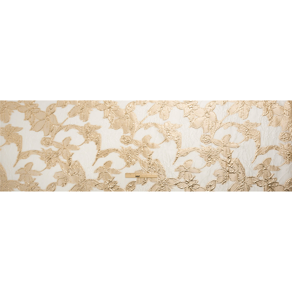 Metallic Gold and Gilded Beige Floating Flowers Luxury Burnout Brocade - Drape Metallic Gold and Gilded Beige Floating Flowers Luxury Burnout Brocade - Drape