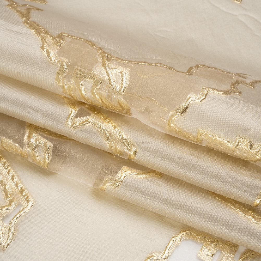 Metallic Gold and Gilded Beige Abstract Embers Luxury Burnout Brocade - Full Metallic Gold and Gilded Beige Abstract Embers Luxury Burnout Brocade - Full