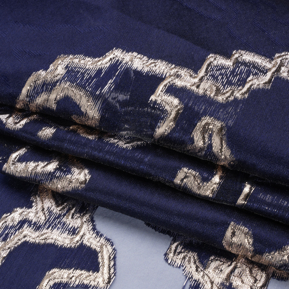 Metallic Silver and Navy Abstract Embers Luxury Burnout Brocade - Full Metallic Silver and Navy Abstract Embers Luxury Burnout Brocade - Full