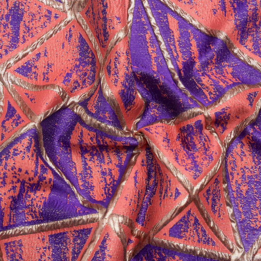 Metallic Gold, Light Red and Purple Geometric Distress Luxury Brocade Metallic Gold, Light Red and Purple Geometric Distress Luxury Brocade