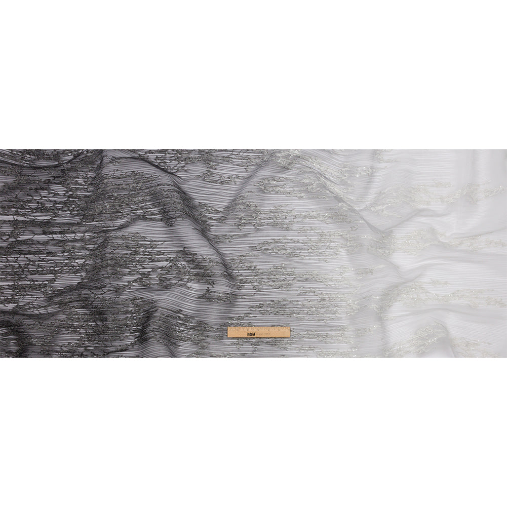 Sequoia Black, Gray and White Ombre Abstract Embroidered and Sequined Soft Pleated Tulle - Drape Sequoia Black, Gray and White Ombre Abstract Embroidered and Sequined Soft Pleated Tulle - Drape