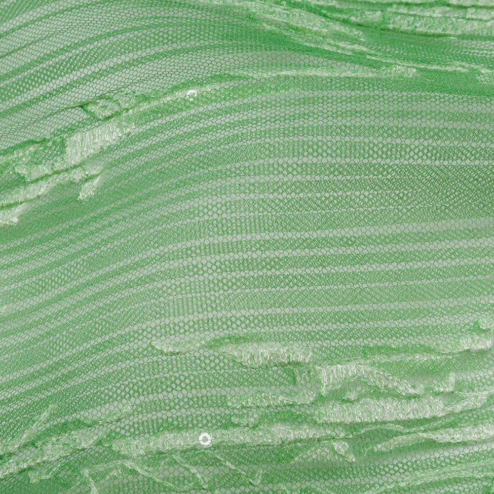 Sequoia Mint, Green and White Ombre Abstract Embroidered and Sequined Soft Pleated Tulle - Folded Sequoia Mint, Green and White Ombre Abstract Embroidered and Sequined Soft Pleated Tulle - Folded
